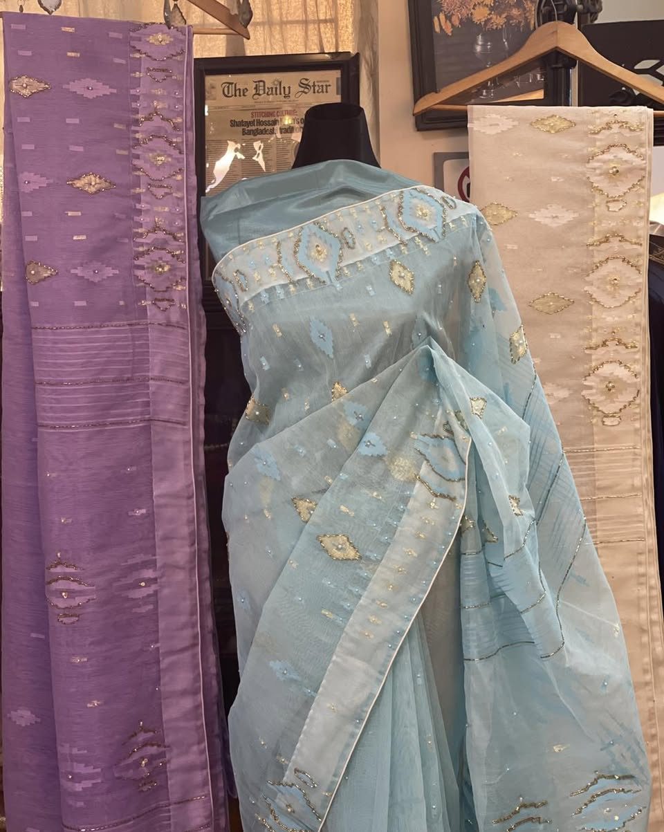 Pastel Dhakai Jamdani Lite · Blue & Lilac
