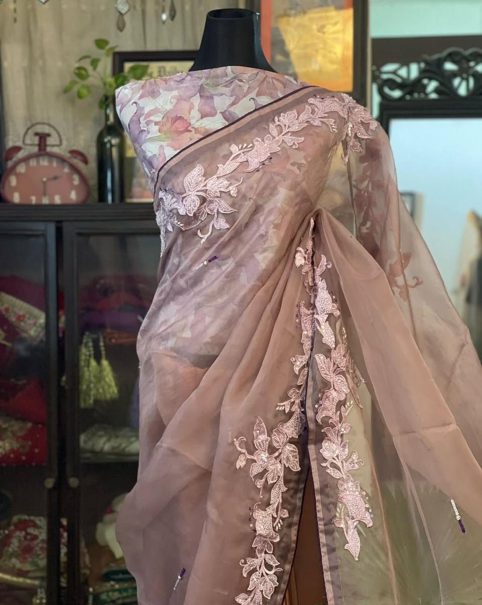 Mauve Antique Rose Muslin Saree