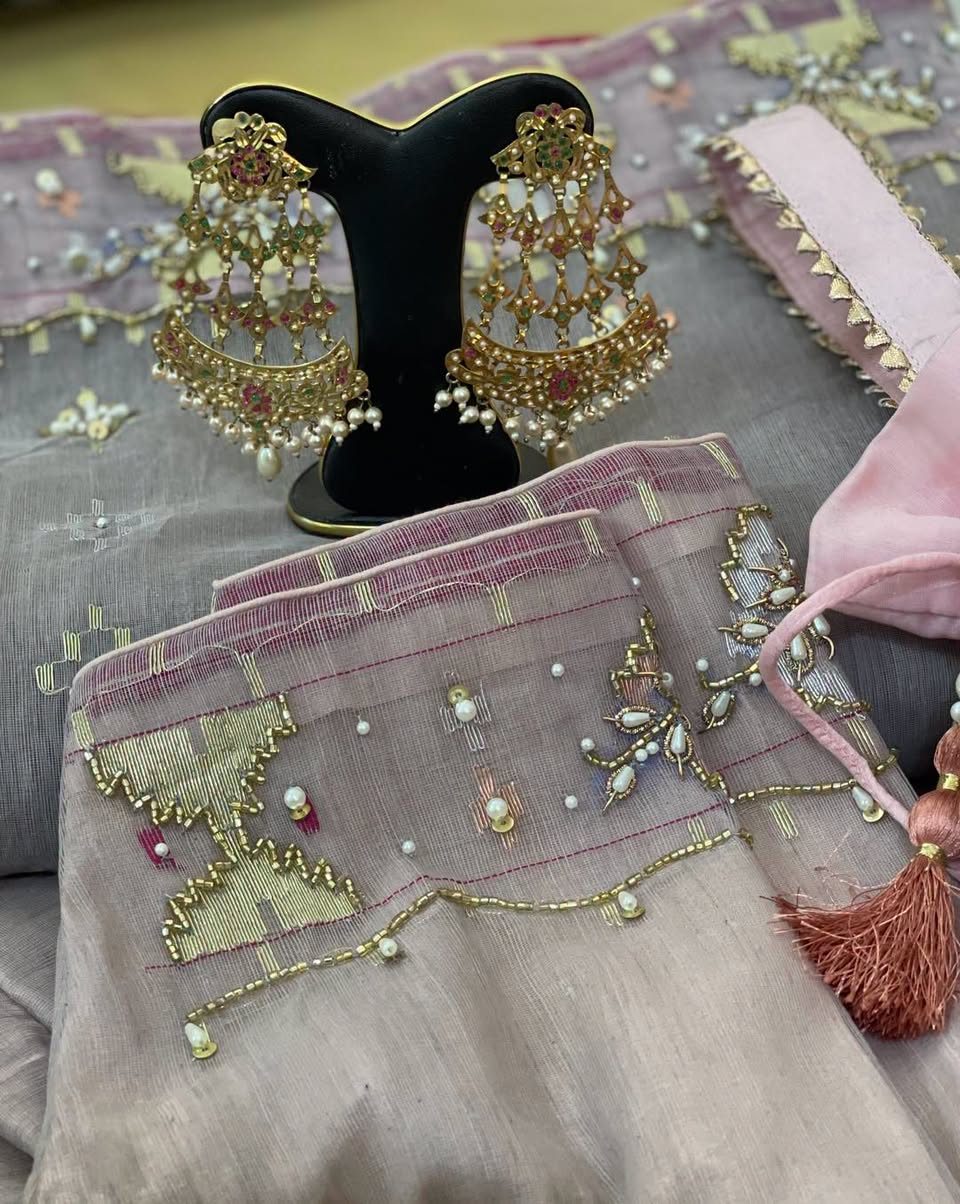 Grey & Lilac Handworked Saree