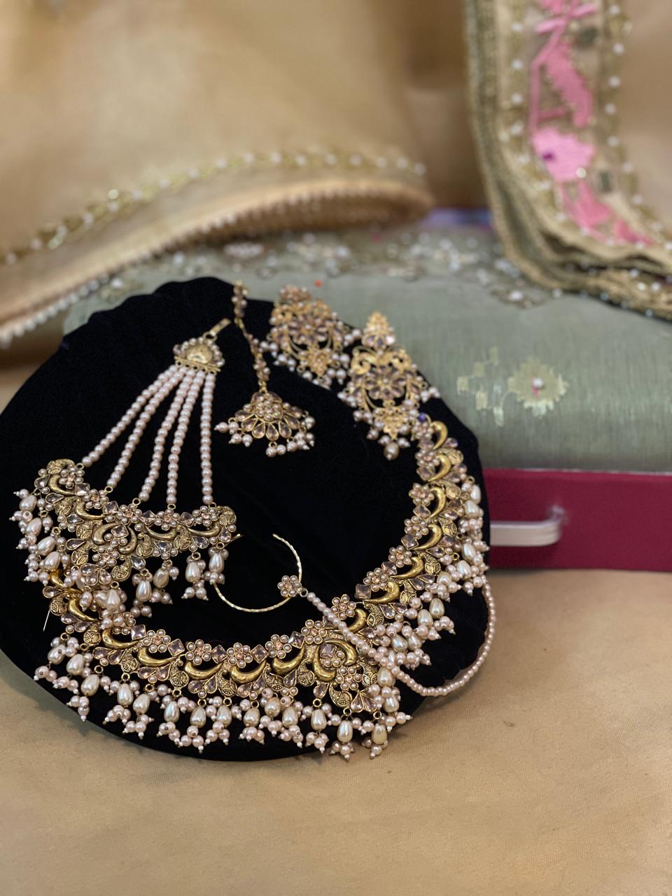 Chandramukhi Royal Choker Bridal Set — gold-tone jewellery with pearl-look bead details