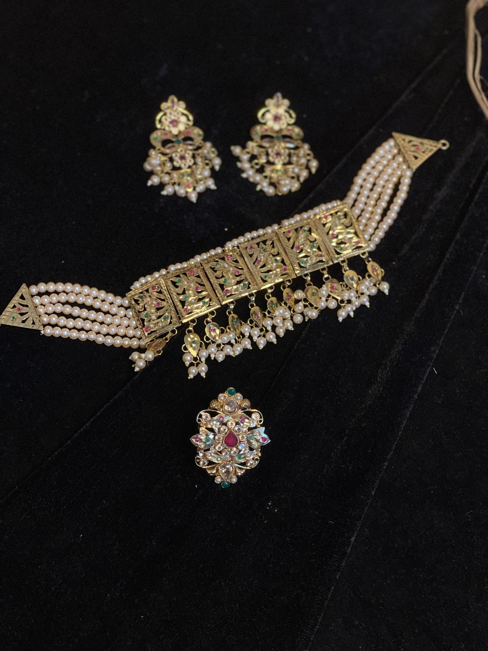 Noor Floral Pasha Stud Earrings — gold-tone jewellery with pearl-look bead details