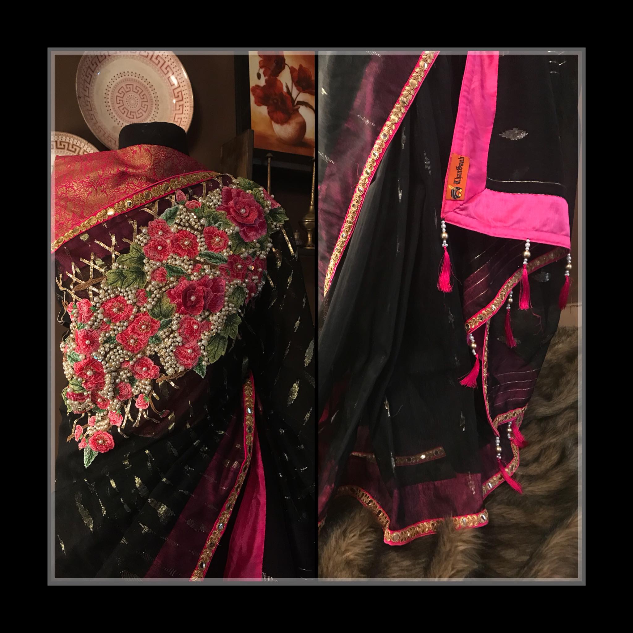 Dhakai Jamdani Carnation Saree