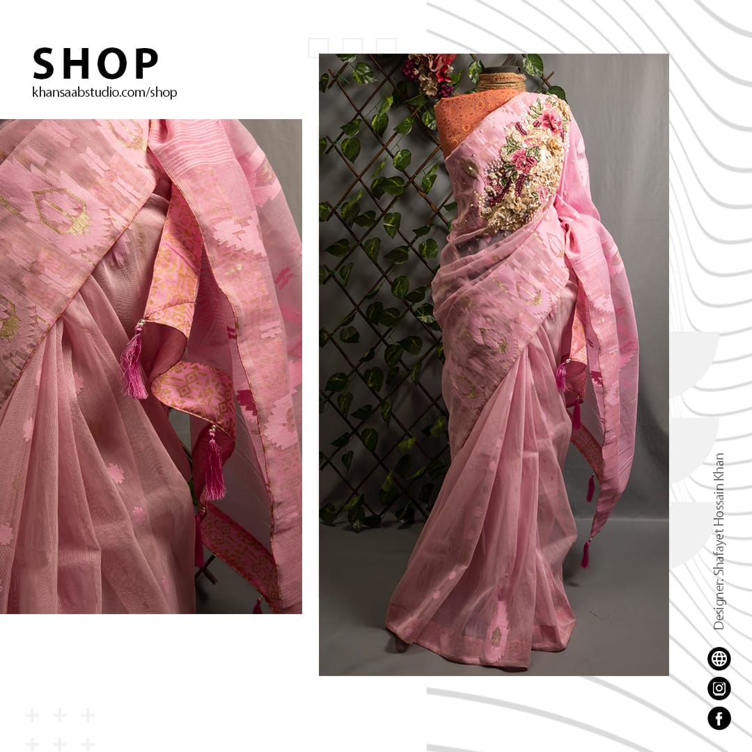 Dhakai Jamdani Carnation Saree