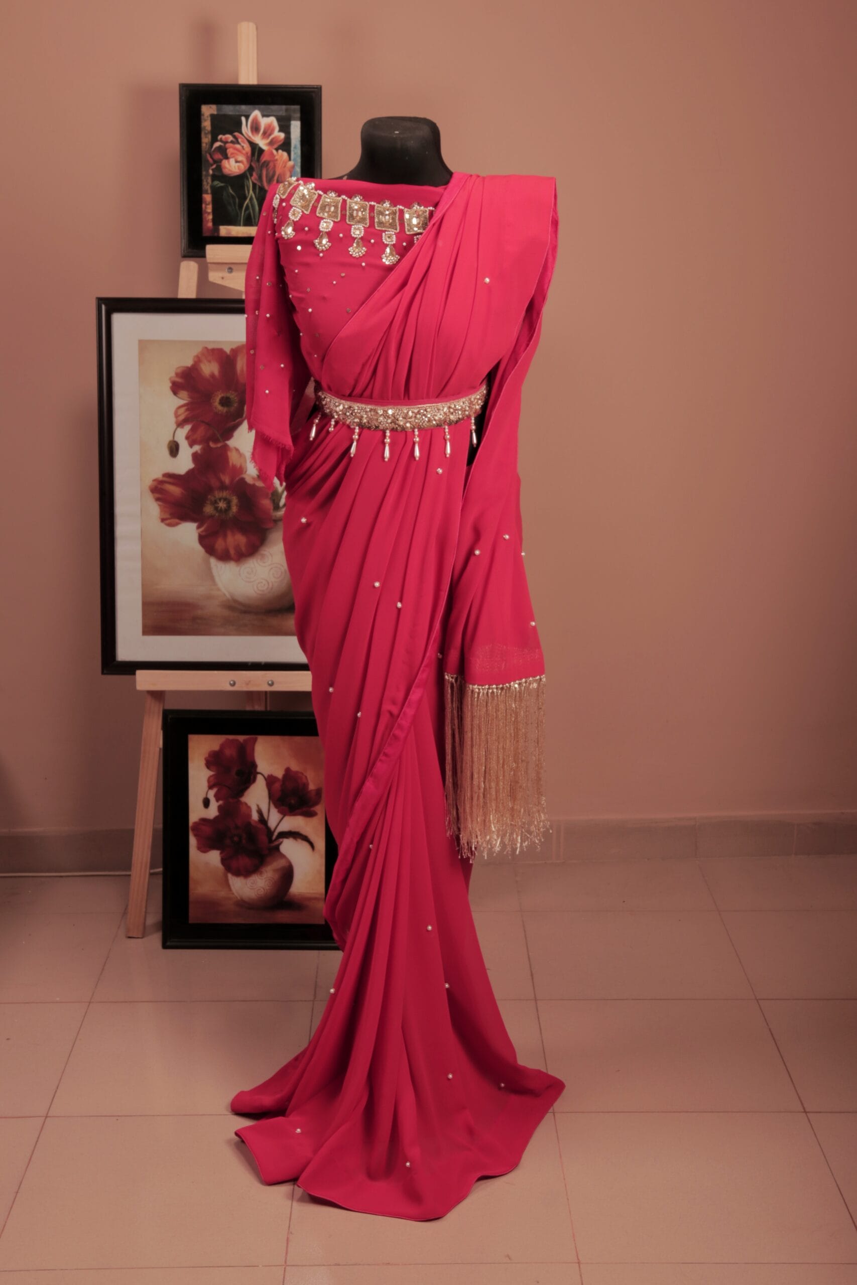 Elegance Crepe Georgette Saree with Waist Belt