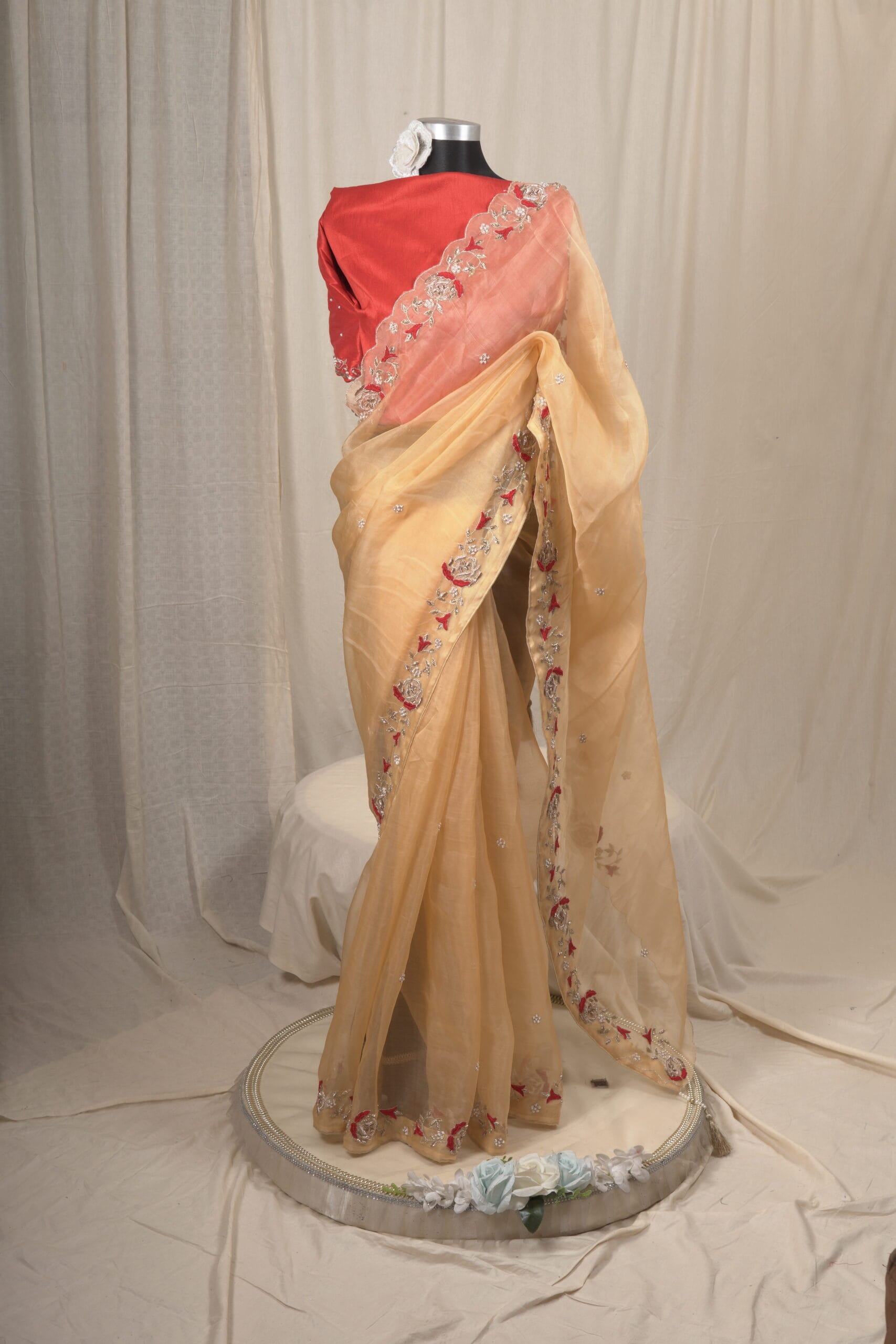 Golap Zardosi Work Muslin Saree