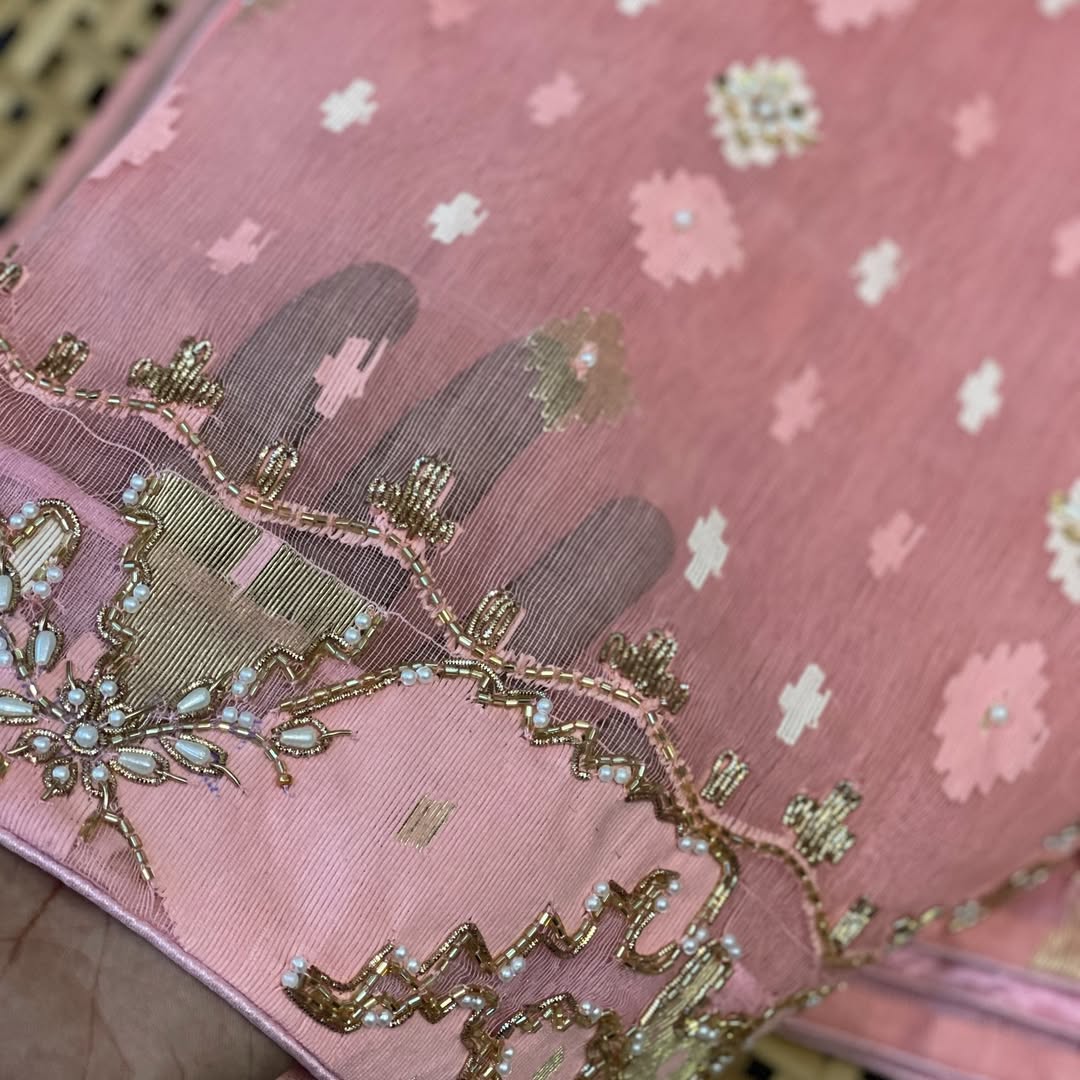 Hand-Zardozi Finished Jamdani Pallu Saree