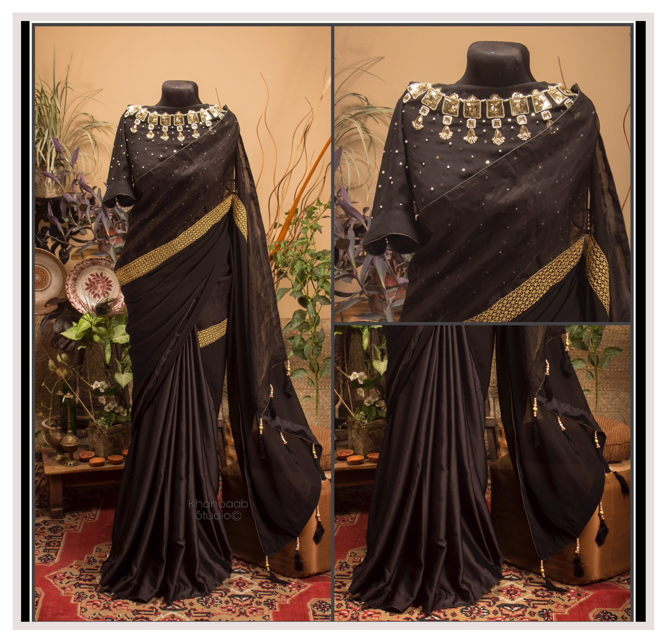 Golden Lace Muslin-Samusilk Saree with Gohona Blouse