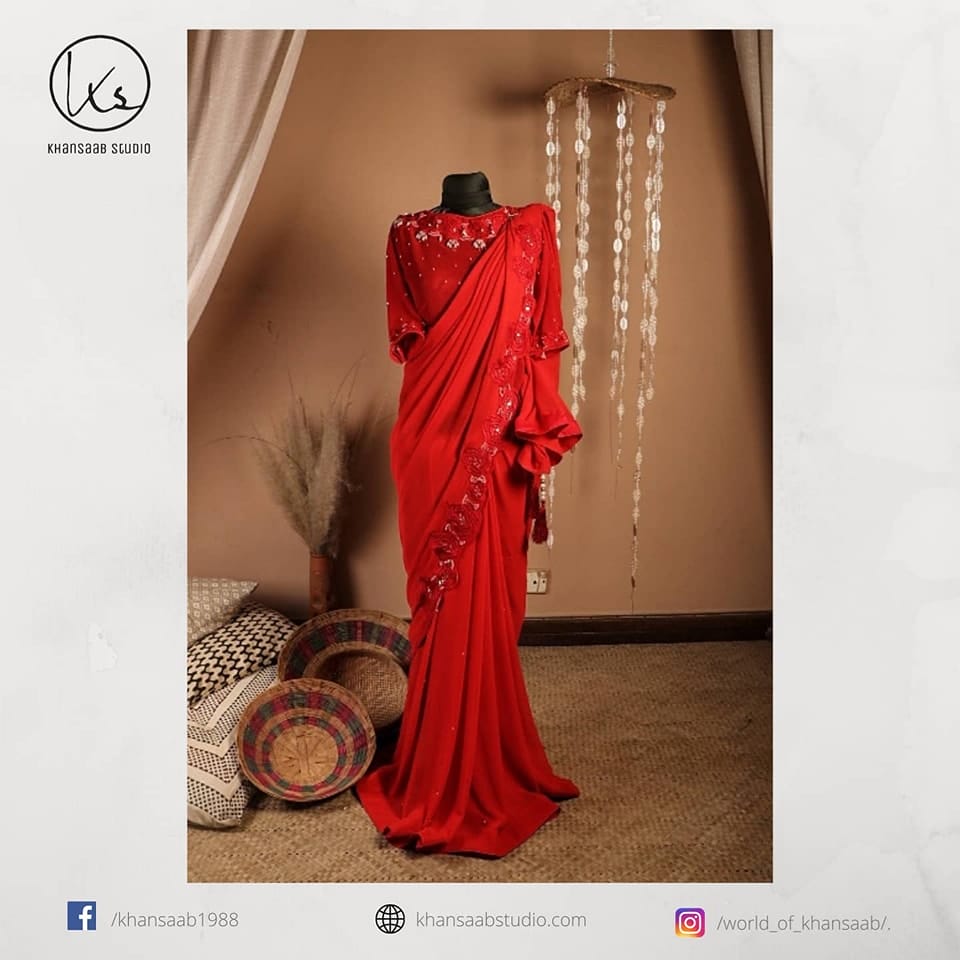Georgette Saree 路 Red
