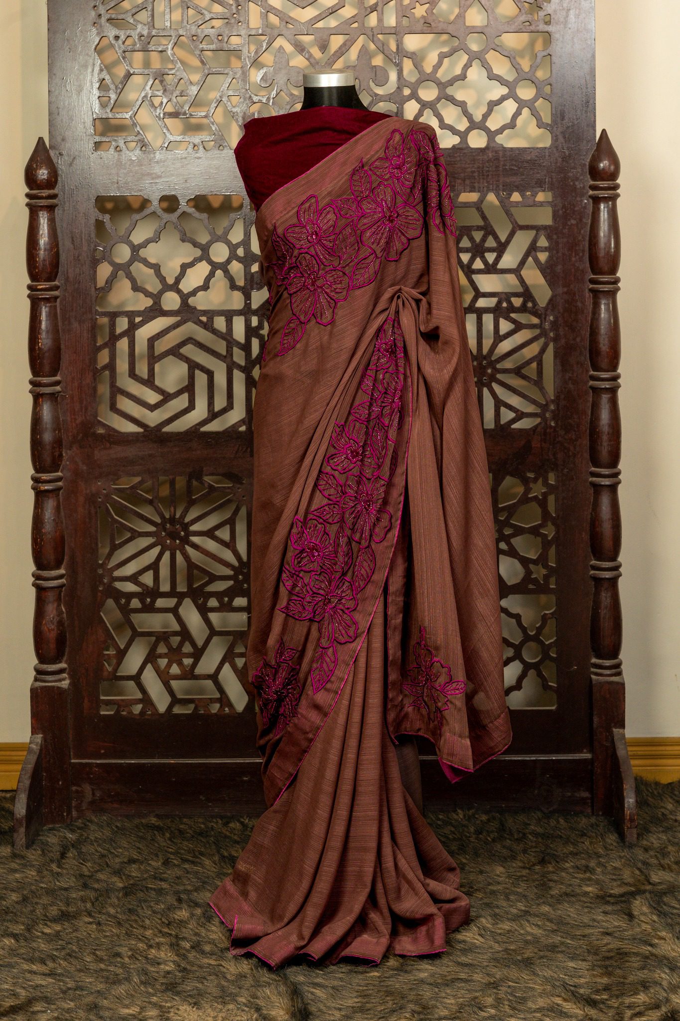 Elegant Shimmer Silk Joba Embroidery Saree