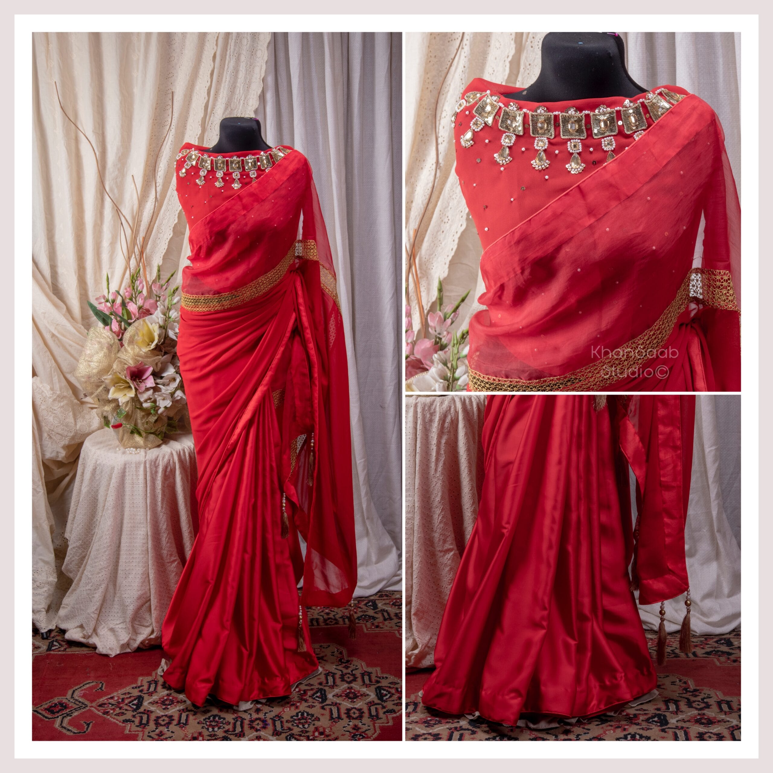 Golden Lace Muslin-Samusilk Saree with Gohona Blouse