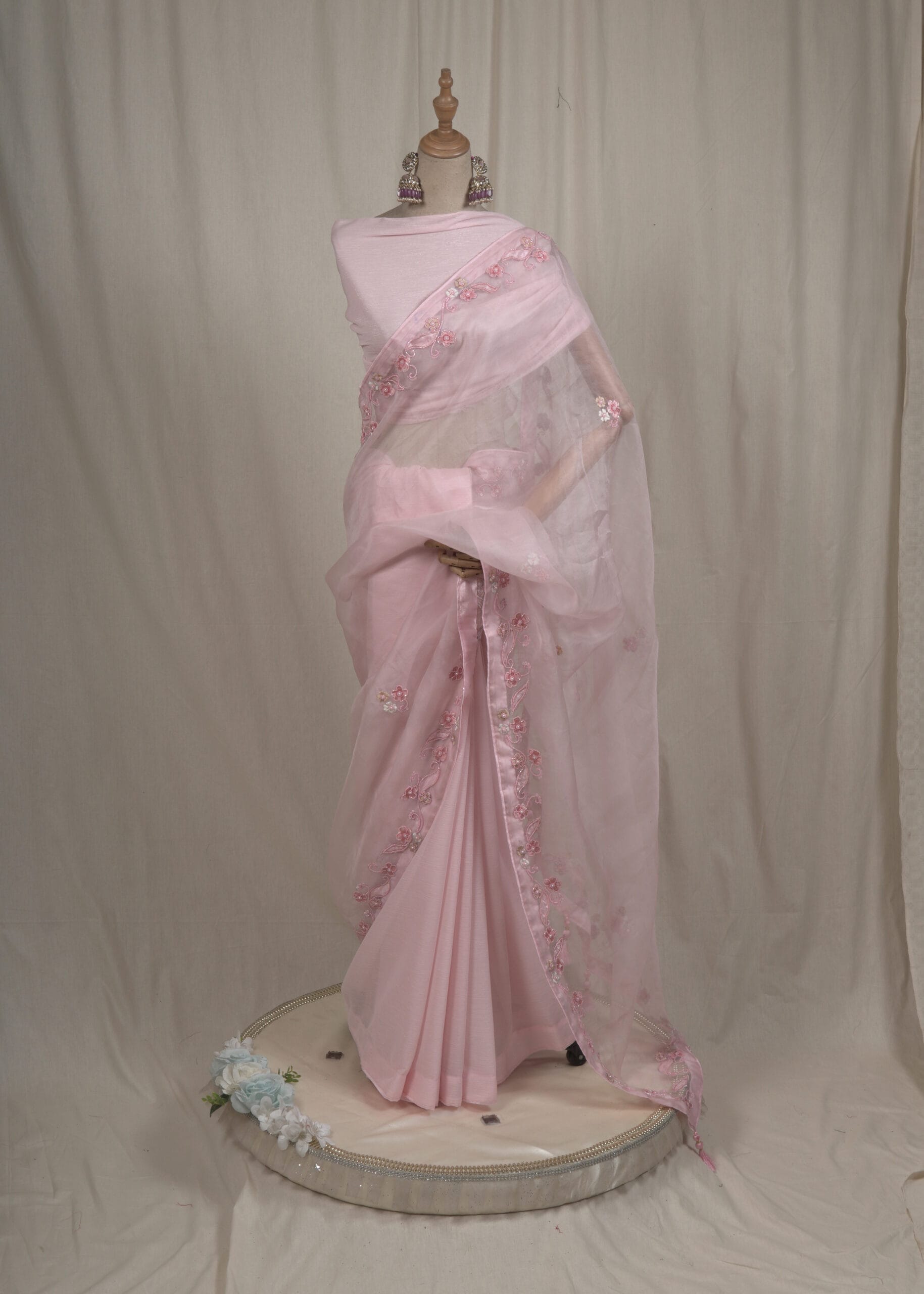 Laser Cut Applique Muslin Saree