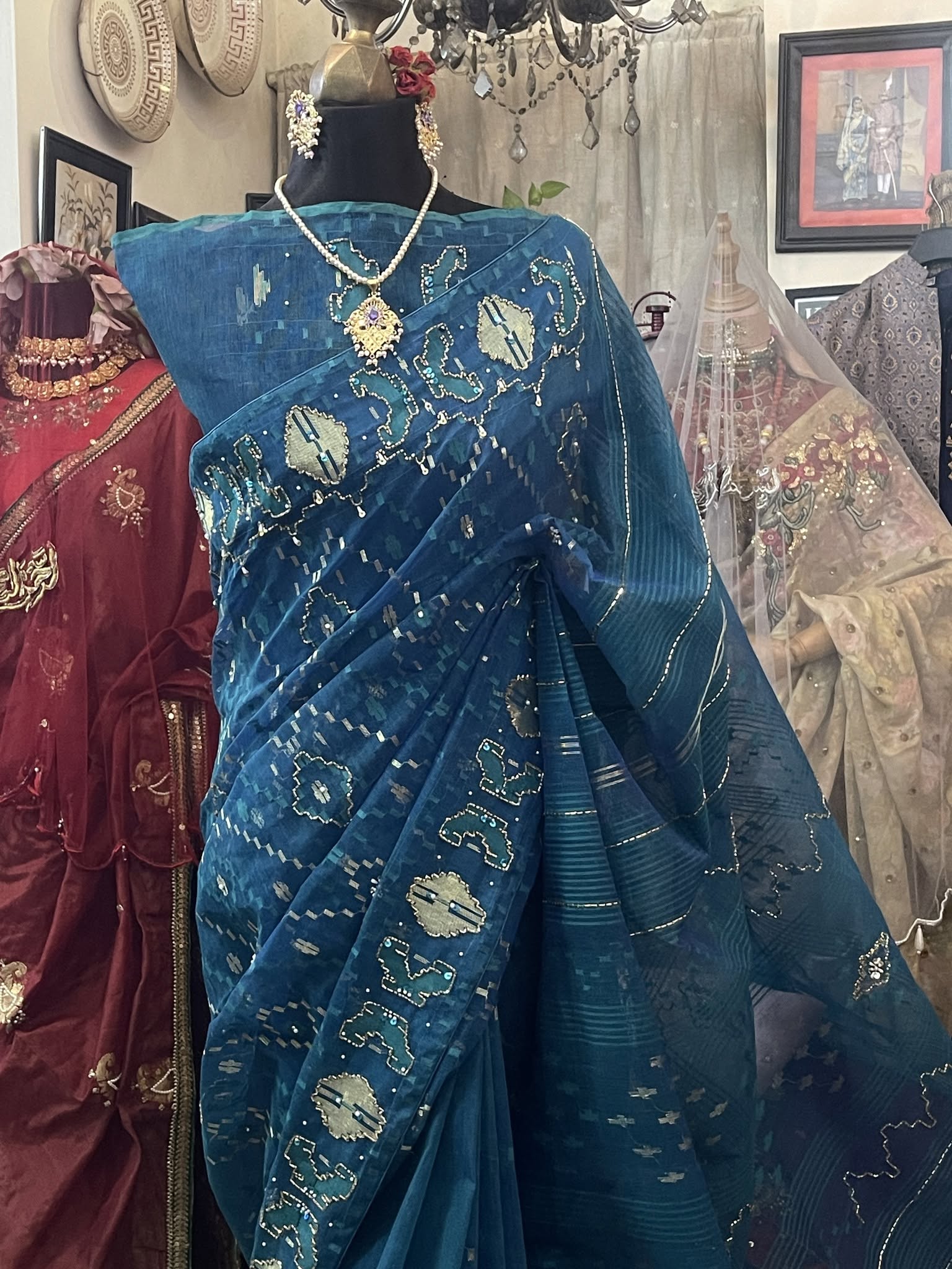 Royal Crimson & Gold Jamdani Bridal Ensemble