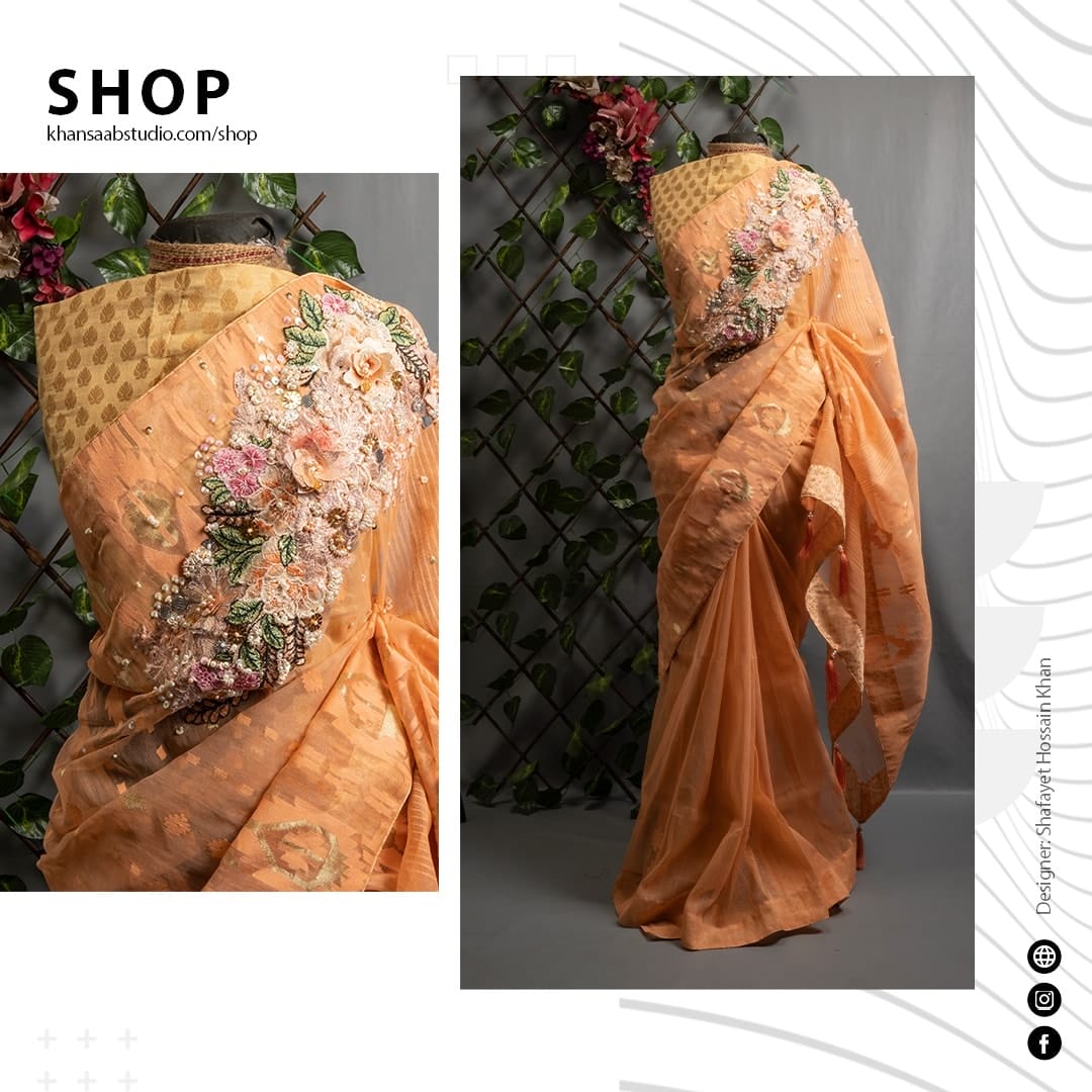 Dhakai Jamdani Carnation Saree