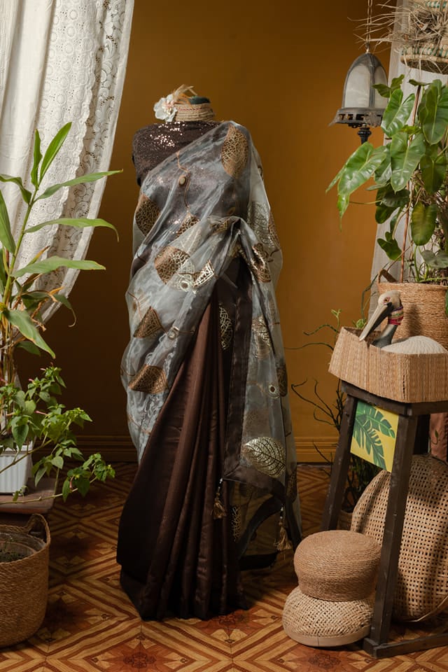 Kusum Kanon Luxury Organza Saree with Floral Embroidery