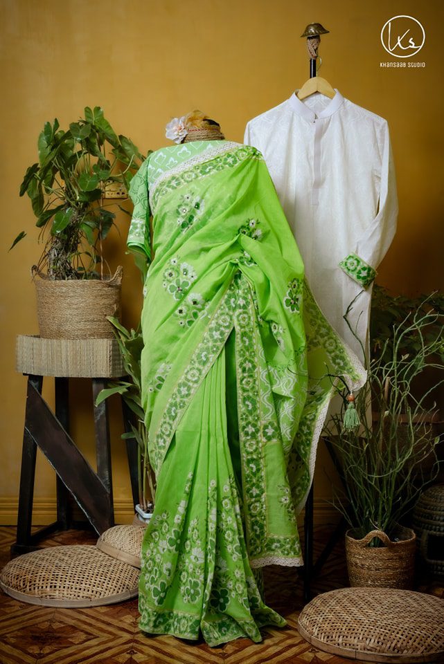 Half Silk Block Print Saree