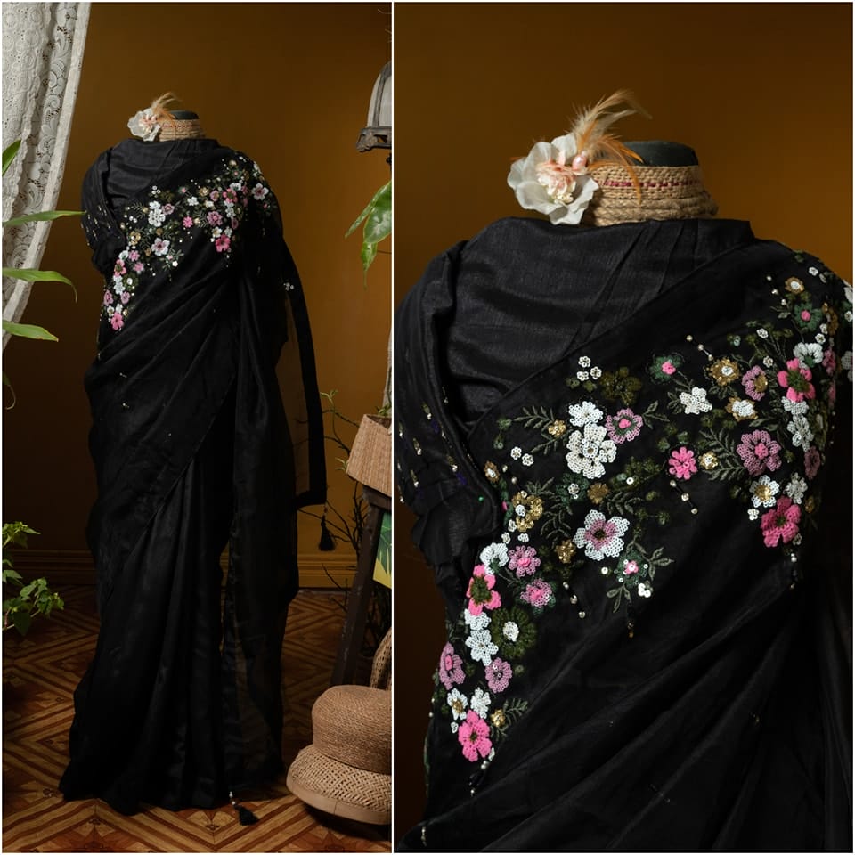 Kusum kanon moslin and chinon silk saree