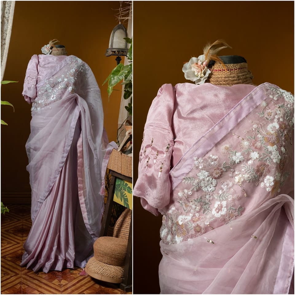 Kusum kanon moslin and chinon silk saree