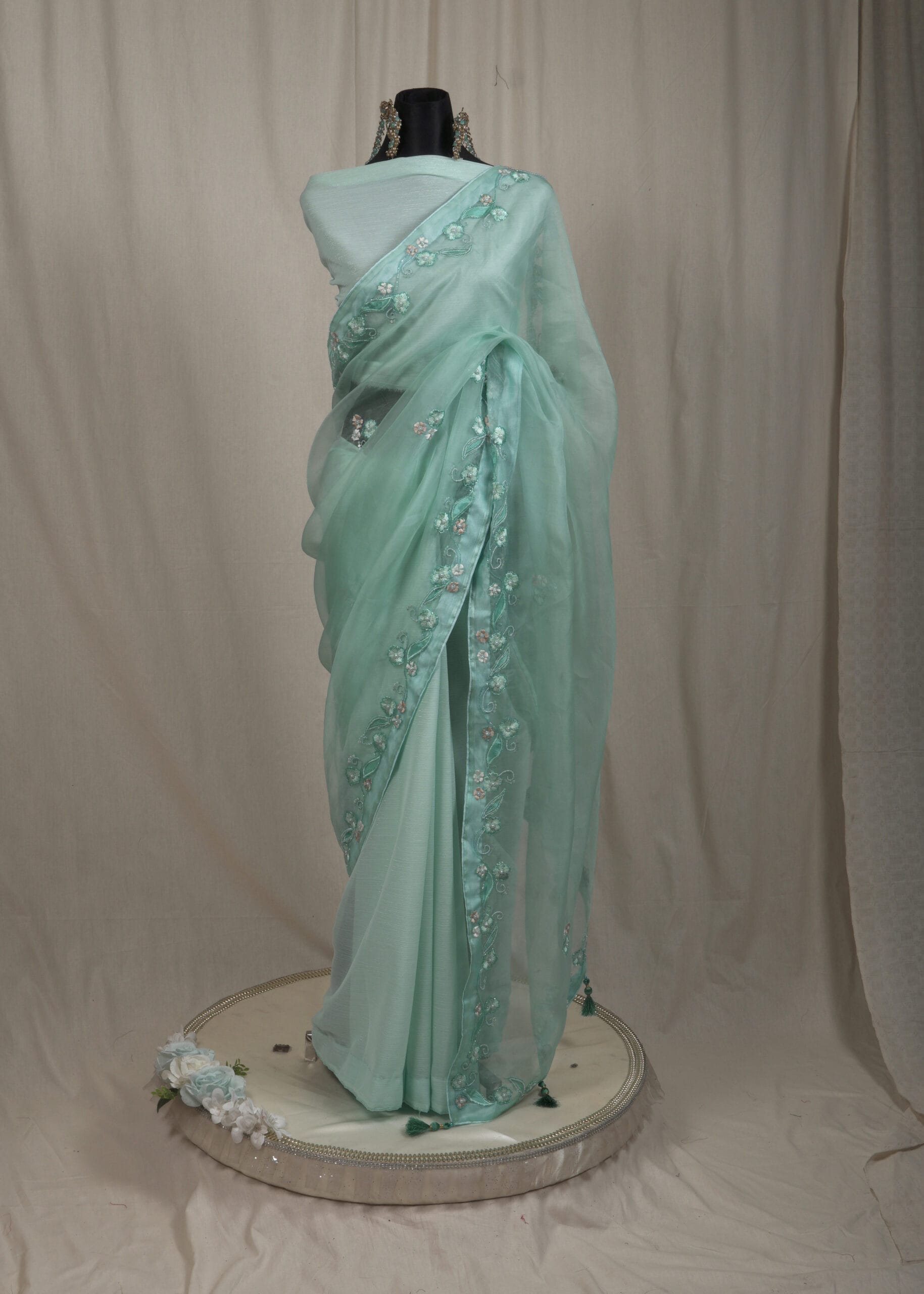 Laser Cut Applique Muslin Saree