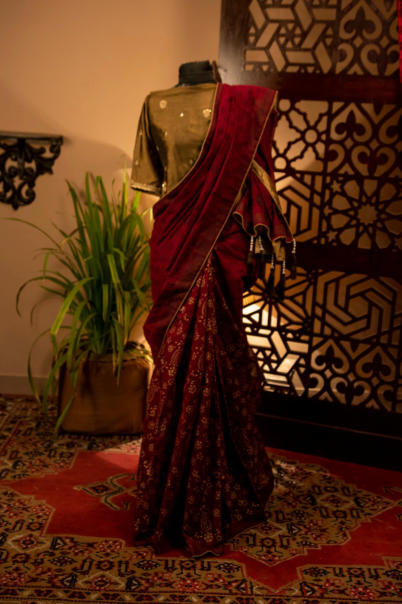 Block Print half Silk Saree