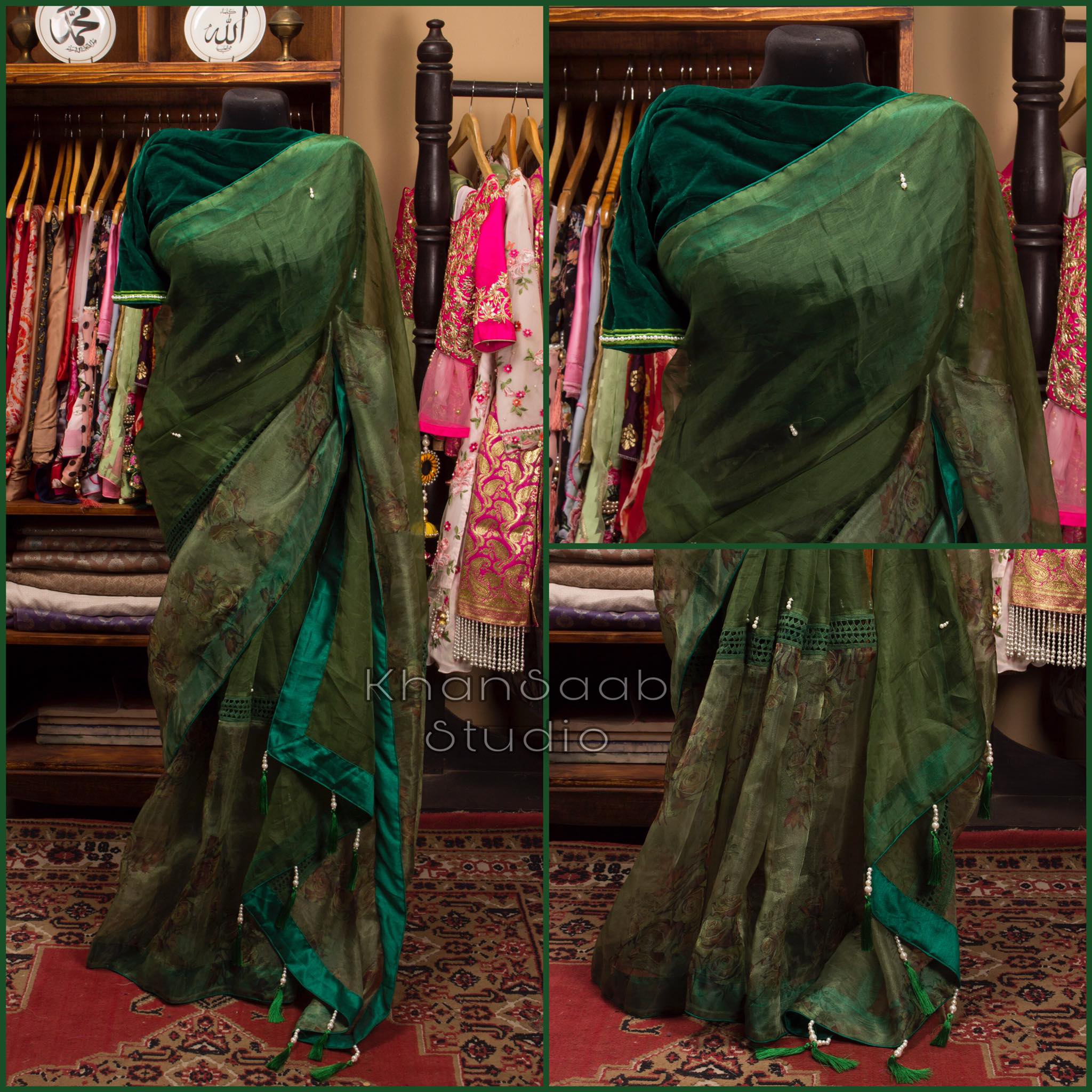 Half & Half Muslin Floral Organza Saree