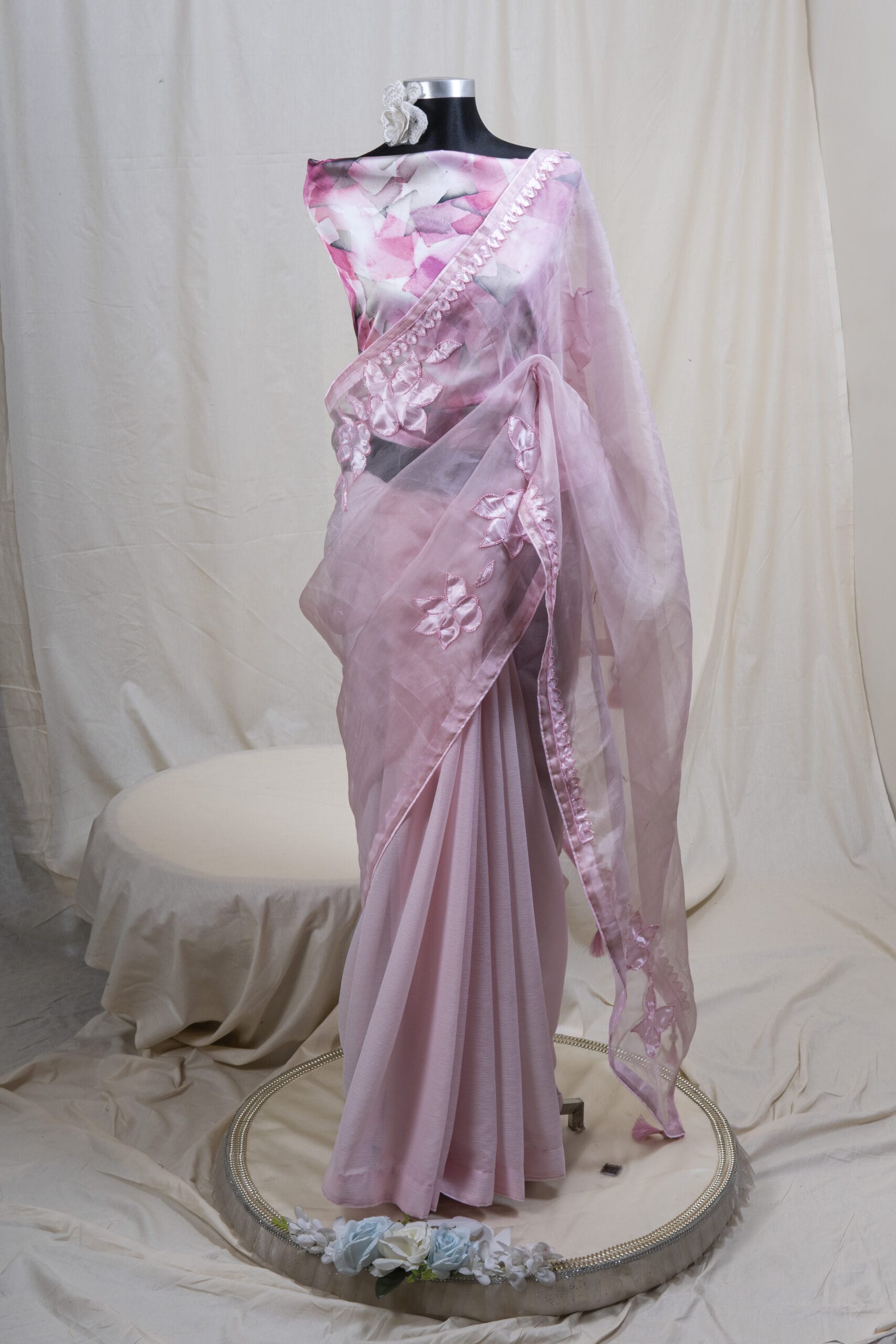 Laser Cut Poppy Applique Saree