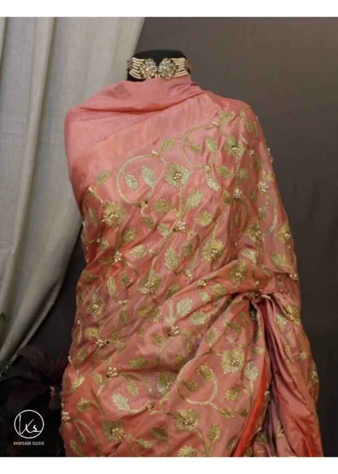 Elegant Aari Embroidery Silk Saree