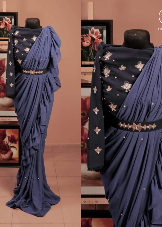Georgette Saree with Ruffle Frills and Pitta Nakshi Blouse