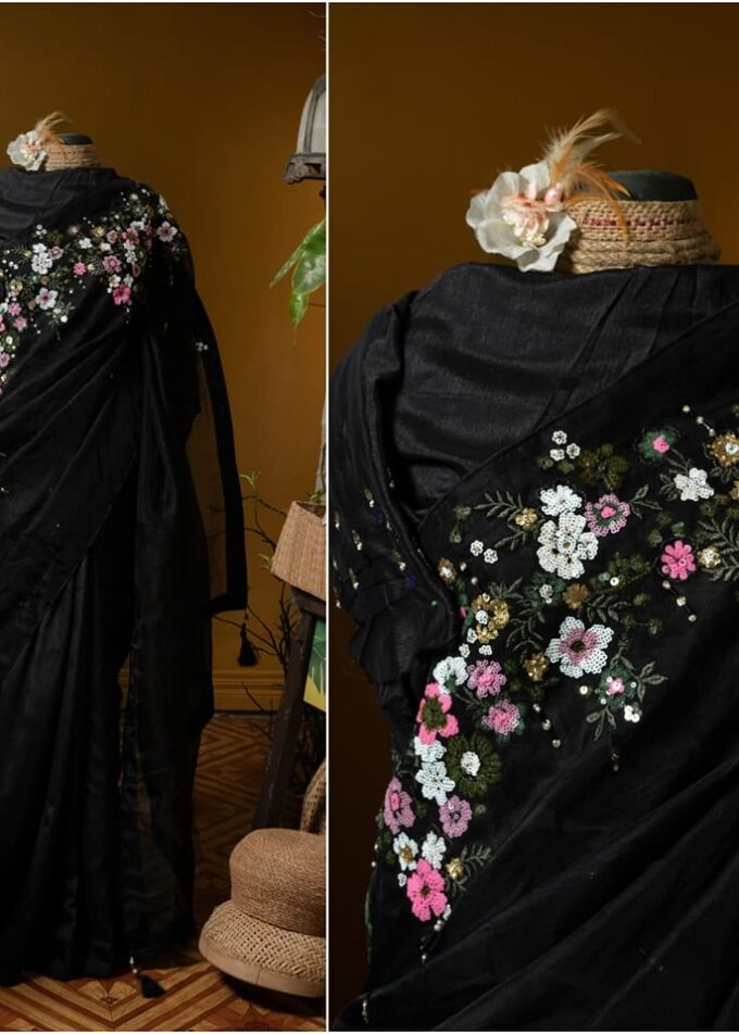 Kusum kanon moslin and chinon silk saree