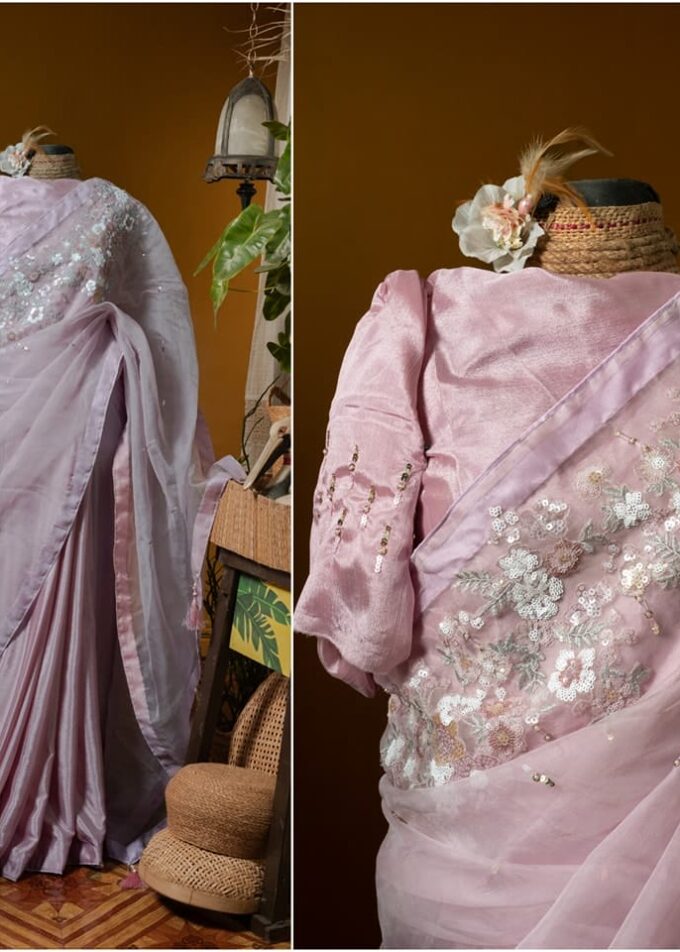 Kusum kanon moslin and chinon silk saree