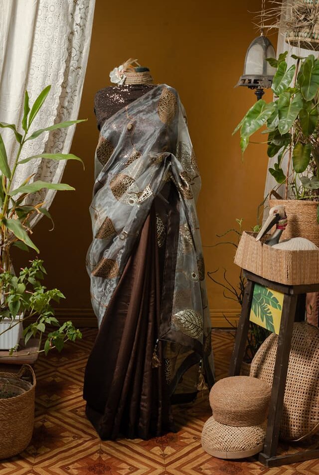 Kusum Kanon Luxury Organza Saree with Floral Embroidery
