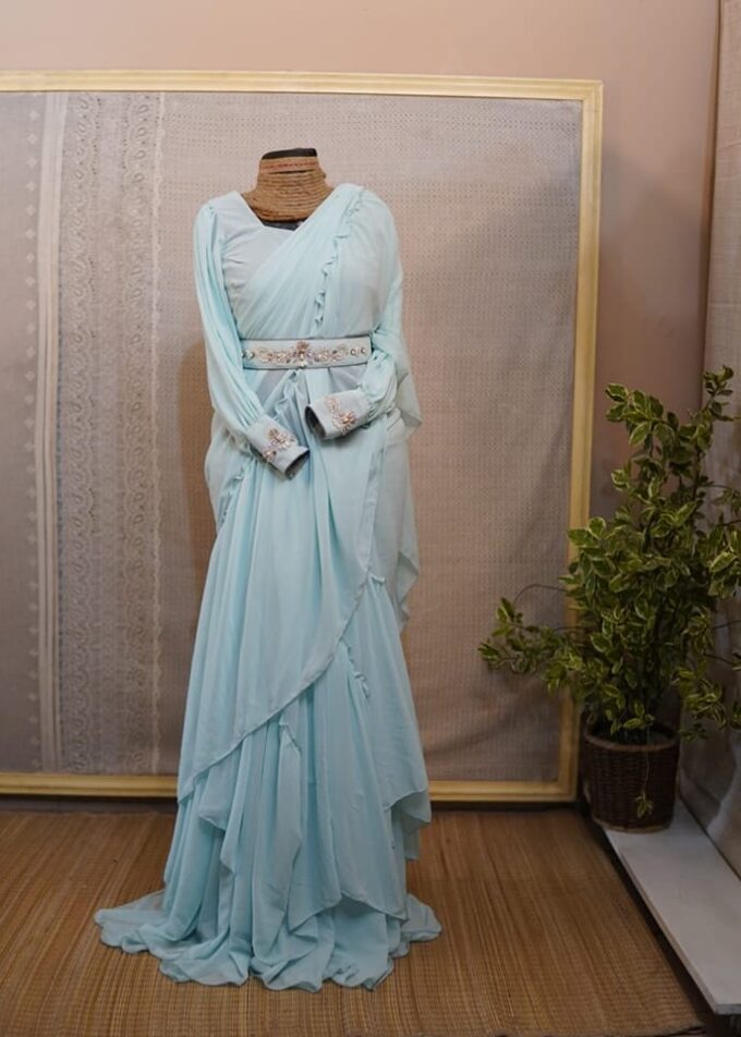 Georgette Saree with Double Ruffle Frills