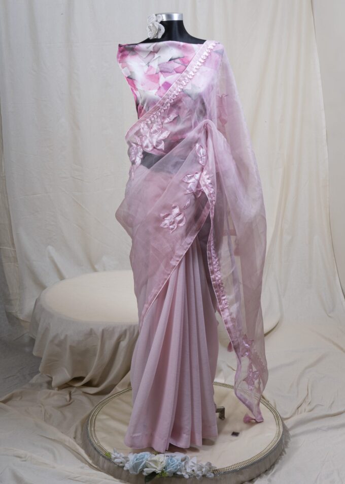 Laser Cut Poppy Applique Saree