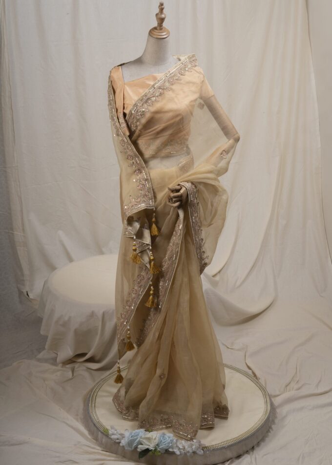 Muslin Embroidered Jamdani motif inspired saree