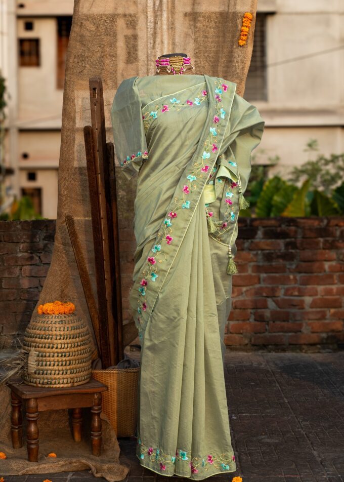 Chunri Kota Embroidered Saree with Slim Sleeve Work