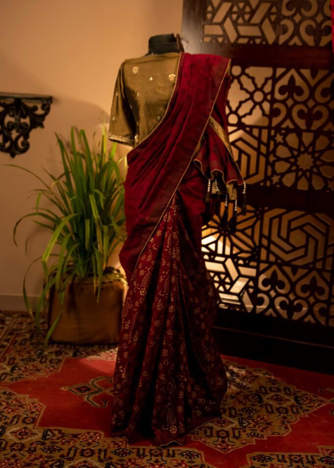Block Print half Silk Saree
