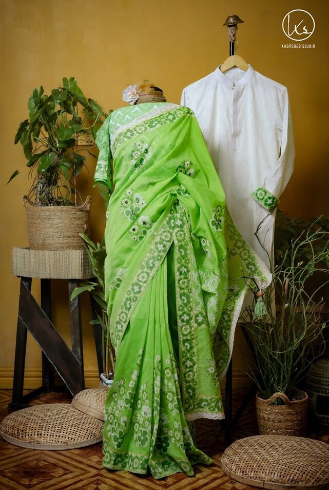 Half Silk Block Print Saree