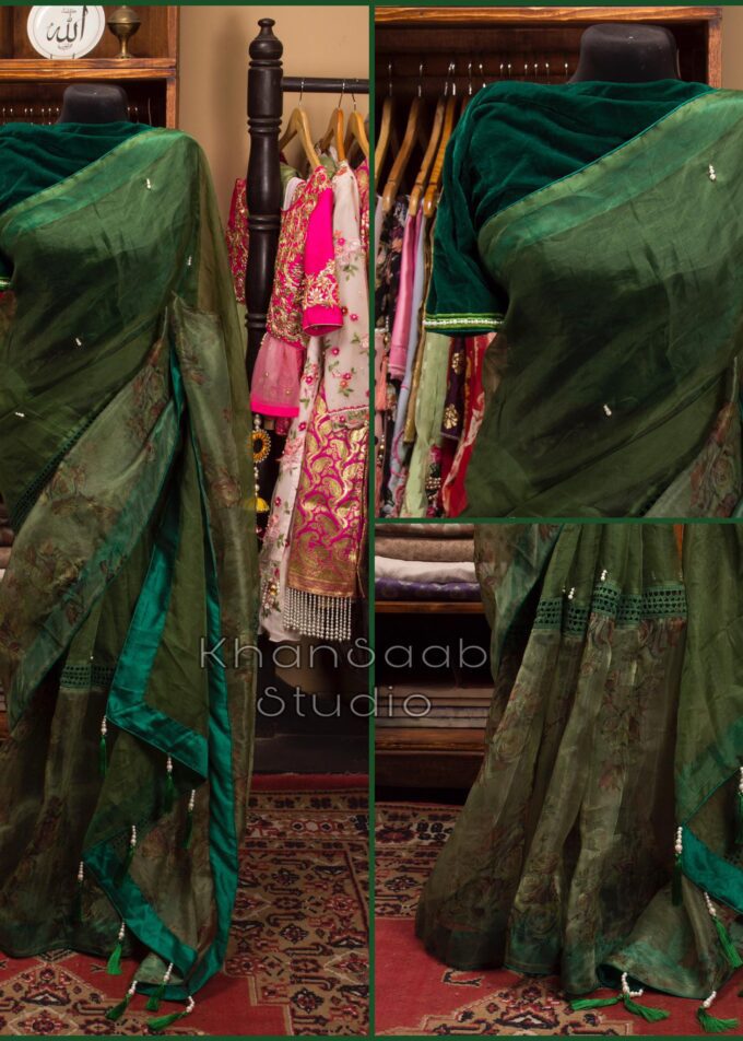Half & Half Muslin Floral Organza Saree