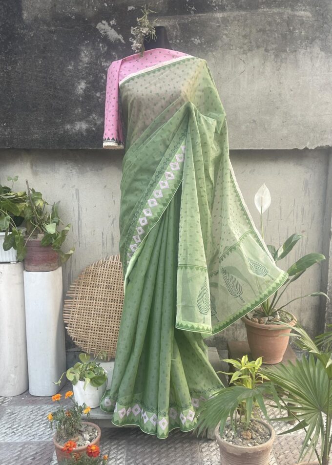 handloom block print cotton saree