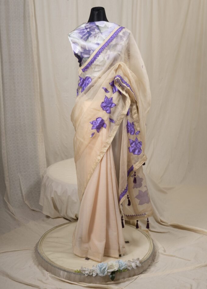 Laser Cut Poppy Applique Saree
