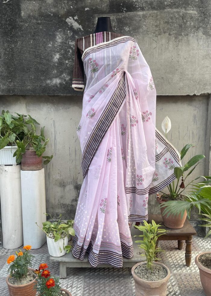 Tangail Half Silk Block cotton saree