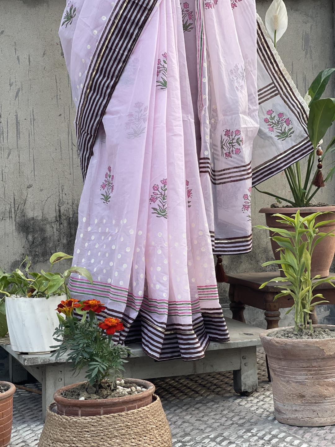 Tangail Half Silk Block cotton saree - Image 3