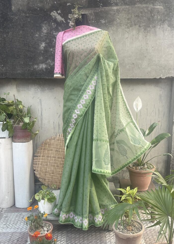 handloom block print cotton saree