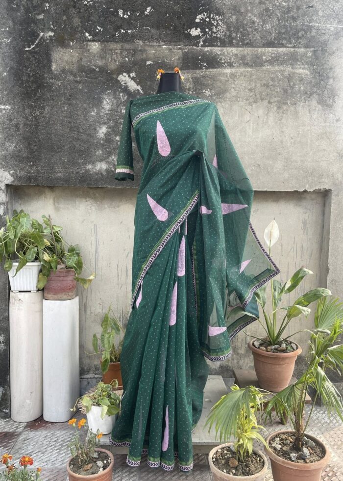 Ball print block print cotton saree