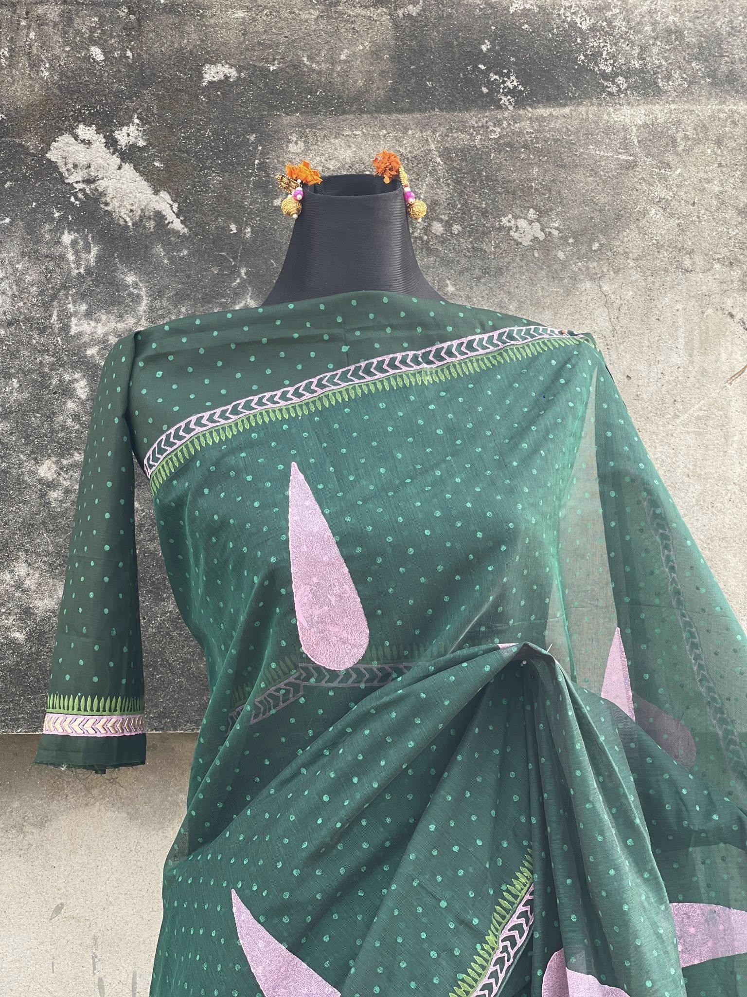 Ball print block print cotton saree - Image 2