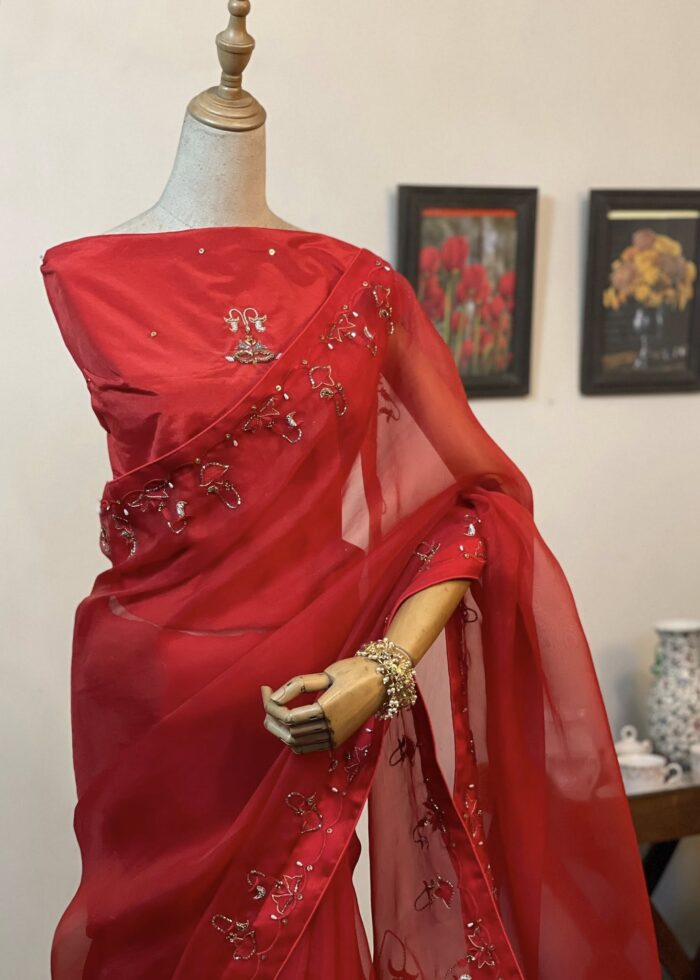 Zardosi work muslin saree