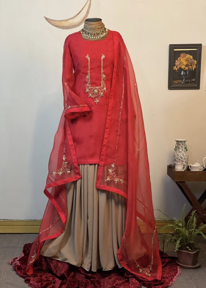 Statement Red Muslin Kameez