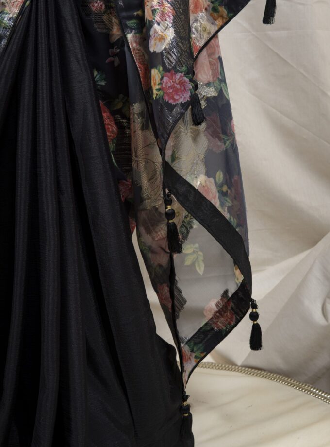 Floral Printed Organza & Chinon Silk Saree