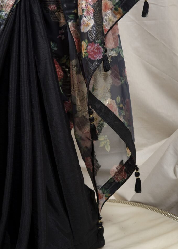 Floral Printed Organza & Chinon Silk Saree
