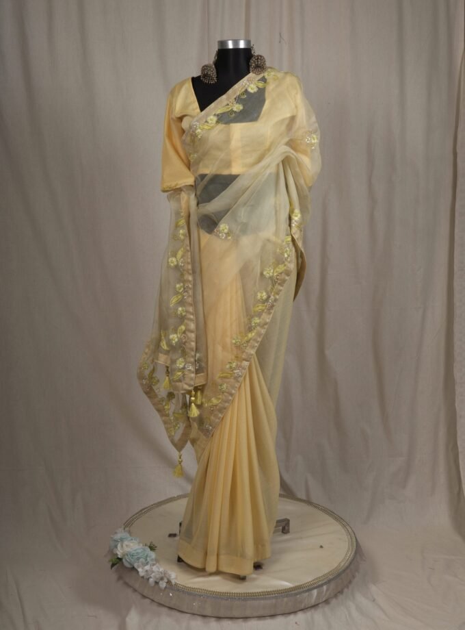 Laser Cut Applique Muslin Saree