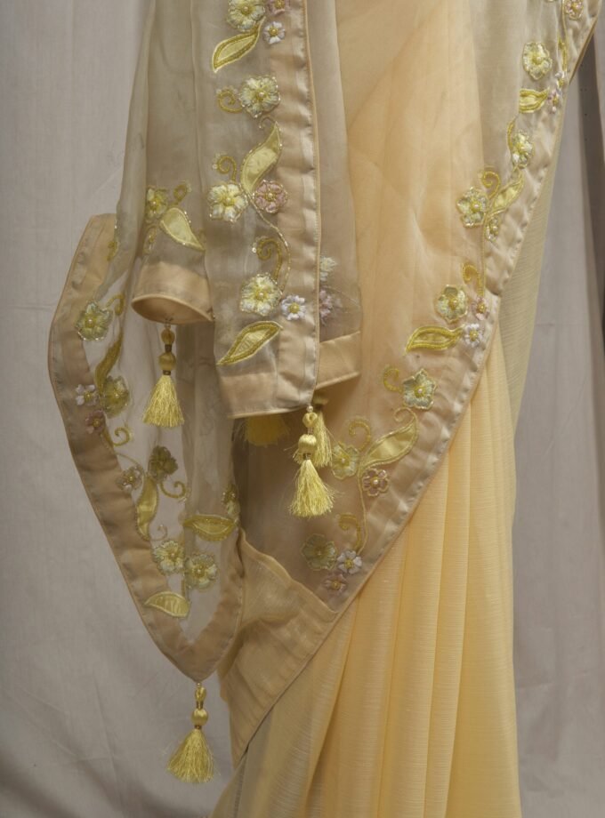 Laser Cut Applique Muslin Saree